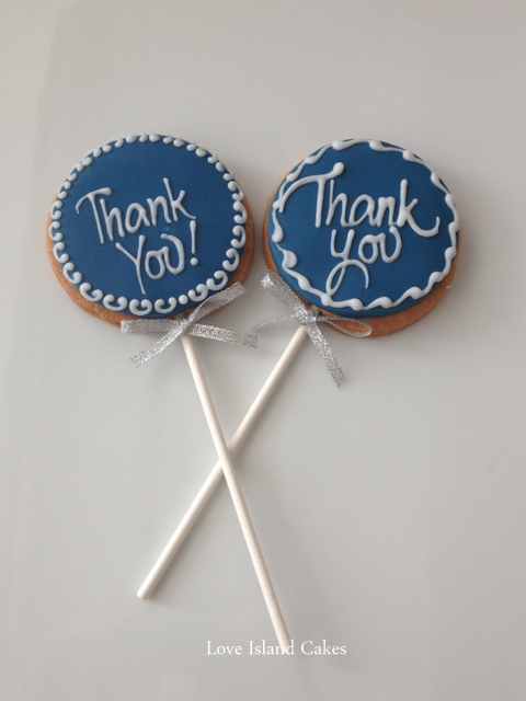 Blue Thank You cookie lollipops