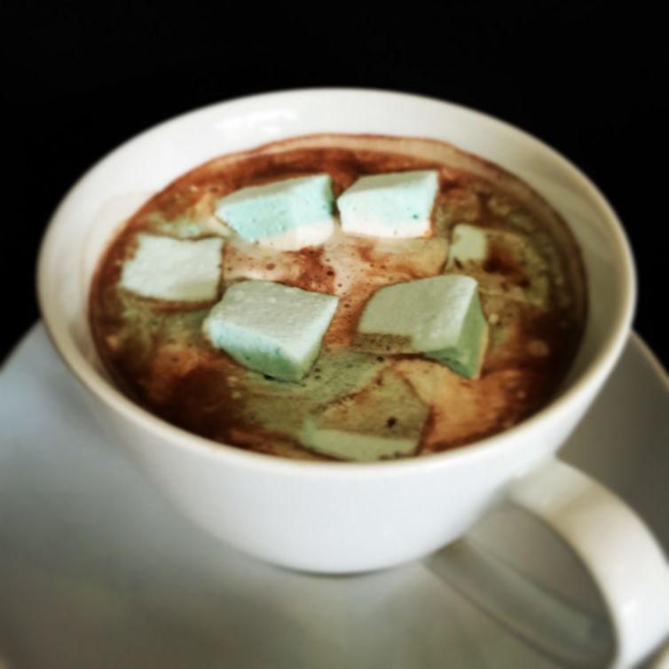 Hot chocolate with handmade mint marshmallow