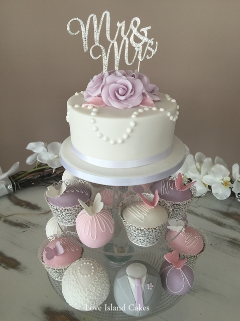 Lilac & Pink tower with diamante Mr & Mrs