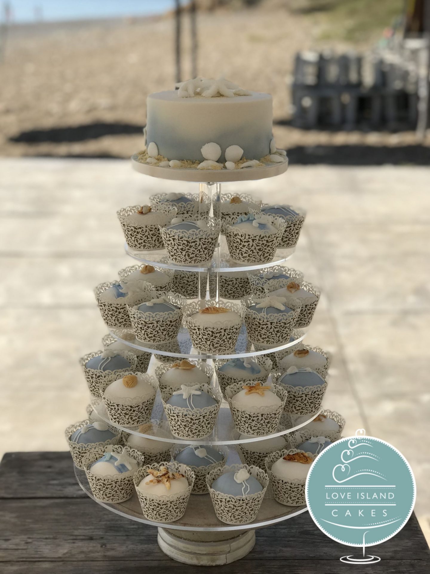 Royal Blue & Ivory Cupcake TowerRoyal Blue & Ivory Cupcake Tower | Jemz Cake  Box
